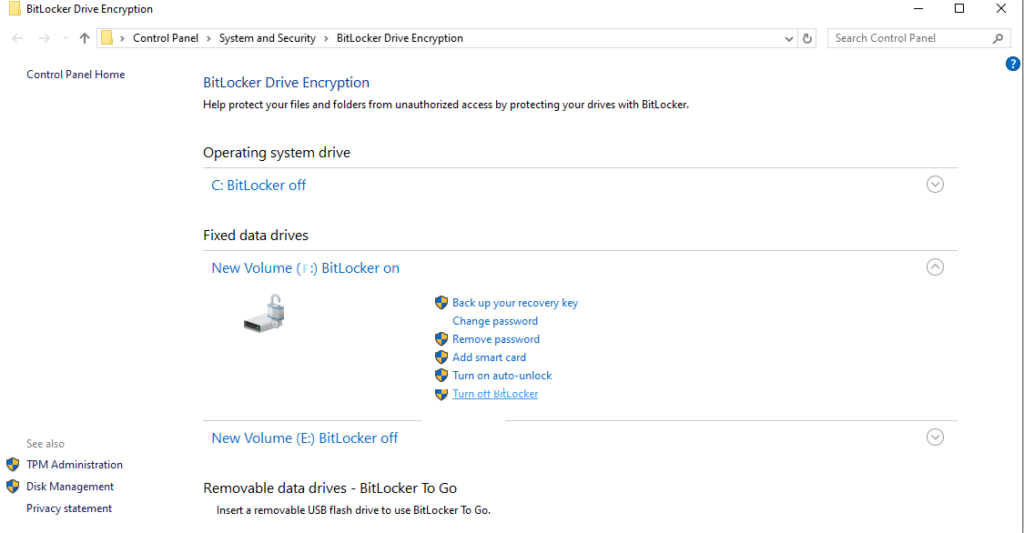 turn off pen drive bitlocker